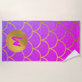 Goldene Meerjungenskala Rosa Glitzer Muster Monogr Strandtuch (Vorderseite)