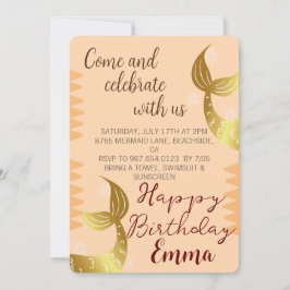 Goldene Meerjungfrau feiert mit uns, unter dem Mee Einladung