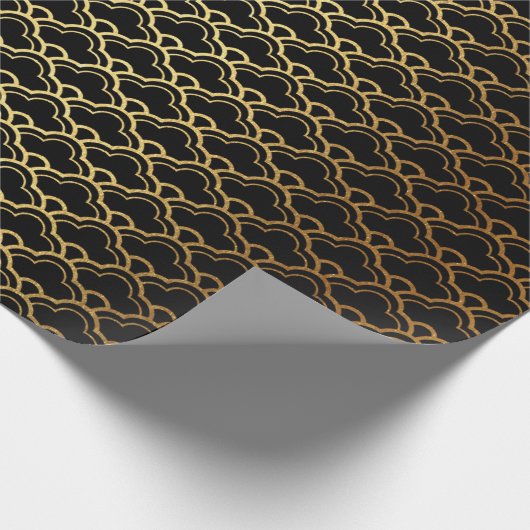 Goldene Meerjungfrau Schwarze Skalen Art Deco Geschenkpapier (Ecke)