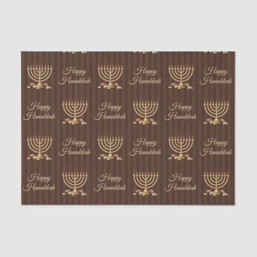 Goldene Menorah glückliche Chanukka vertikale Seidenpapier (Vorderseite)