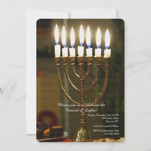 Goldene Menorah Hanukka Einladung (Vorderseite)