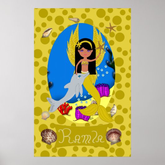 Goldene Merfade und Dolphin Print Poster (Vorne)