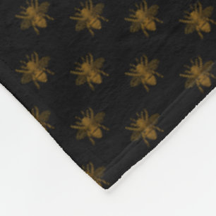 Goldene Metallfolien-Bienen auf Schwarz Fleecedecke