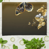 Goldene Metamorphose – Botanisches Schmetterlingsd Geschirrtuch (Gefaltet)