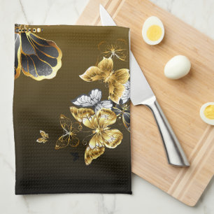 Goldene Metamorphose – Botanisches Schmetterlingsd Geschirrtuch