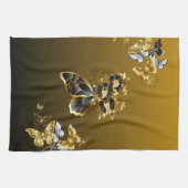 Goldene Metamorphose – Botanisches Schmetterlingsd Geschirrtuch (Horizontal)