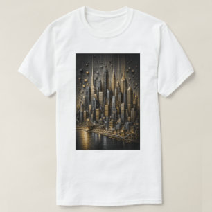 Goldene Metropole   3D Mikro-Mosaik-Skyline T-Shirt