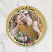 Goldene Minimal Trendy Round Foto Hochzeit Geschenkanhänger (Rückseite)