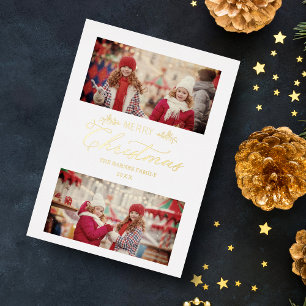 Goldene minimalistische Frohe Weihnachten Botanik Folien Feiertagskarte