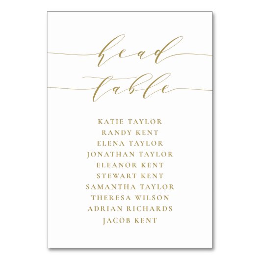 Goldene Minimalistische Script-Hochzeit Tischnummer (Vorderseite)