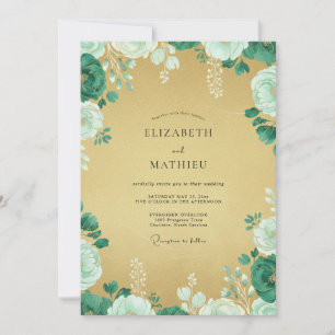 Goldene Minzeblüten-Hochzeit Einladung