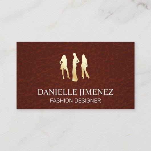 Goldene Modelle Logo | Brown Leather Visitenkarte (Vorderseite)
