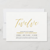 Goldene, moderne Briefe 12. Geburtstagsparty Einladung (Vorderseite)