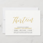 Goldene, moderne Briefe 13. Geburtstagsparty Einladung (Vorderseite)