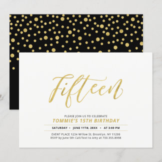 Goldene, moderne Briefe 15. Geburtstagsparty Einladung