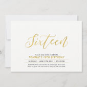 Goldene, moderne Briefe 16. Geburtstagsparty Einladung (Vorderseite)