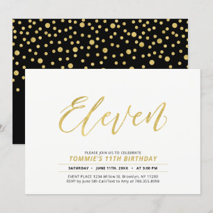Goldene moderne einfache Schrift 11. Geburtstagsfe Einladung