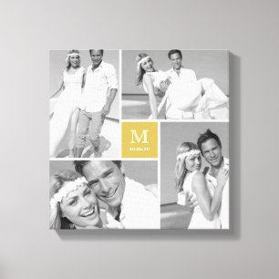 Goldene moderne Gitter-Monogramm-Hochzeit 4-Foto-C Leinwanddruck