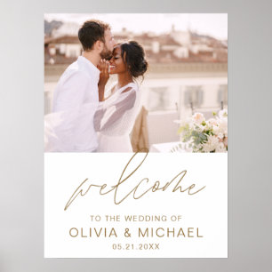 Goldene moderne Schrift Foto Hochzeit Willkommen E Poster