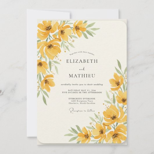 Goldene Mohn-Wasserfarb-Hochzeit Einladung (Vorderseite)