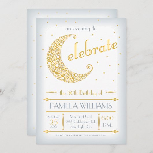 Goldene Mondfeier Einladung (Vorne/Hinten)
