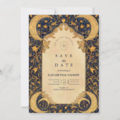 Goldene Mondschein-Barock-Hochzeit Save The Date (Vorderseite)
