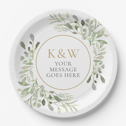 Goldene Mongram Greenery Party Celebration Pappteller (Vorderseite)