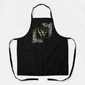 Goldene Mongram Grüne Blumengestalt Schwarz Schürze (Vorderseite)