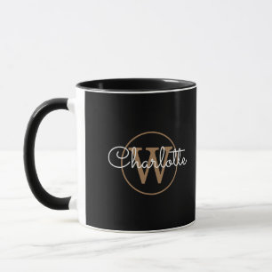 Goldene Monogramm Elegante Schrift Schwarz Tasse