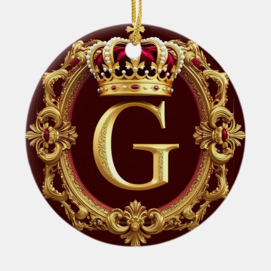 🌸 Goldene Monogramm G Royal Klassische Wohndekora Keramik Ornament (Vorne)