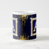 Goldene Monogramm-Initiale A mit blauem Glitter Jumbo-Tasse (Vorderseite)