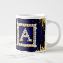 Goldene Monogramm-Initiale A mit blauem Glitter Jumbo-Tasse