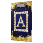Goldene Monogramm-Initiale A mit blauem Glitter Klemmbrett (Links)