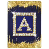 Goldene Monogramm-Initiale A mit blauem Glitter Klemmbrett (Rückseite)
