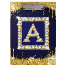 Goldene Monogramm-Initiale A mit blauem Glitter
