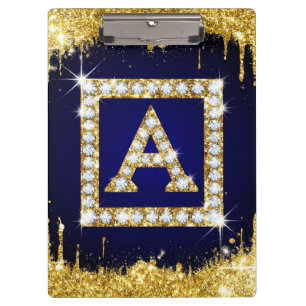 Goldene Monogramm-Initiale A mit blauem Glitter Klemmbrett