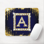 Goldene Monogramm-Initiale A mit blauem Glitter Mousepad (Mit Mouse)