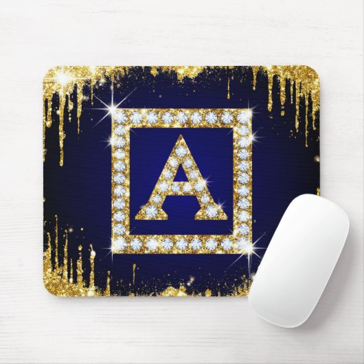 Goldene Monogramm-Initiale A mit blauem Glitter Mousepad (Mit Mouse)