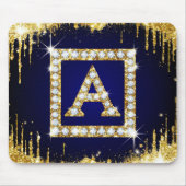 Goldene Monogramm-Initiale A mit blauem Glitter Mousepad (Vorne)