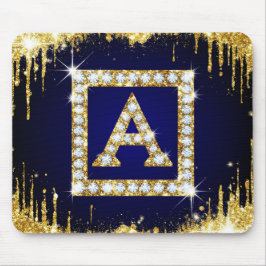 Goldene Monogramm-Initiale A mit blauem Glitter Mousepad