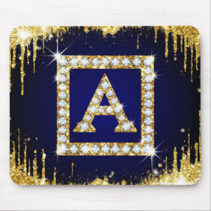 Goldene Monogramm-Initiale A mit blauem Glitter Mousepad