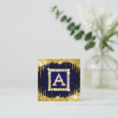 Goldene Monogramm-Initiale A mit blauem Glitter Quadratische Visitenkarte (Stehend Vorderseite)