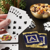 Goldene Monogramm-Initiale A mit blauem Glitter Spielkarten (In Situ)