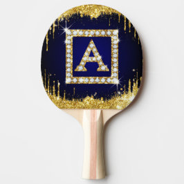 Goldene Monogramm-Initiale A mit blauem Glitter Tischtennis Schläger