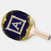Goldene Monogramm-Initiale A mit blauem Glitter Tischtennis Schläger (Seitenansicht)