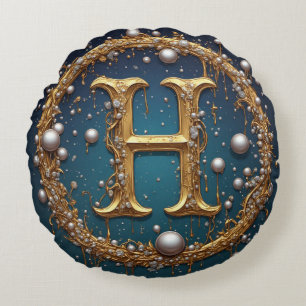 Goldene Monogramm-Initiale H Rundes Kissen