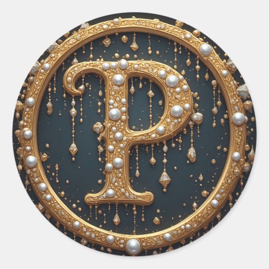 Goldene Monogramm-Initiale P Runder Aufkleber (Vorderseite)