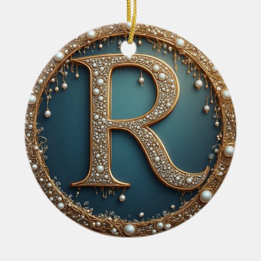 Goldene Monogramm-Initiale R Keramik Ornament (Vorne)
