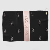 Goldene Monogramm-Initialen der schwarzen Rose Golfhandtuch (Horizontal)