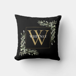 Goldene Monogramm Moderne Grünpflanzen Blätter Sch Kissen